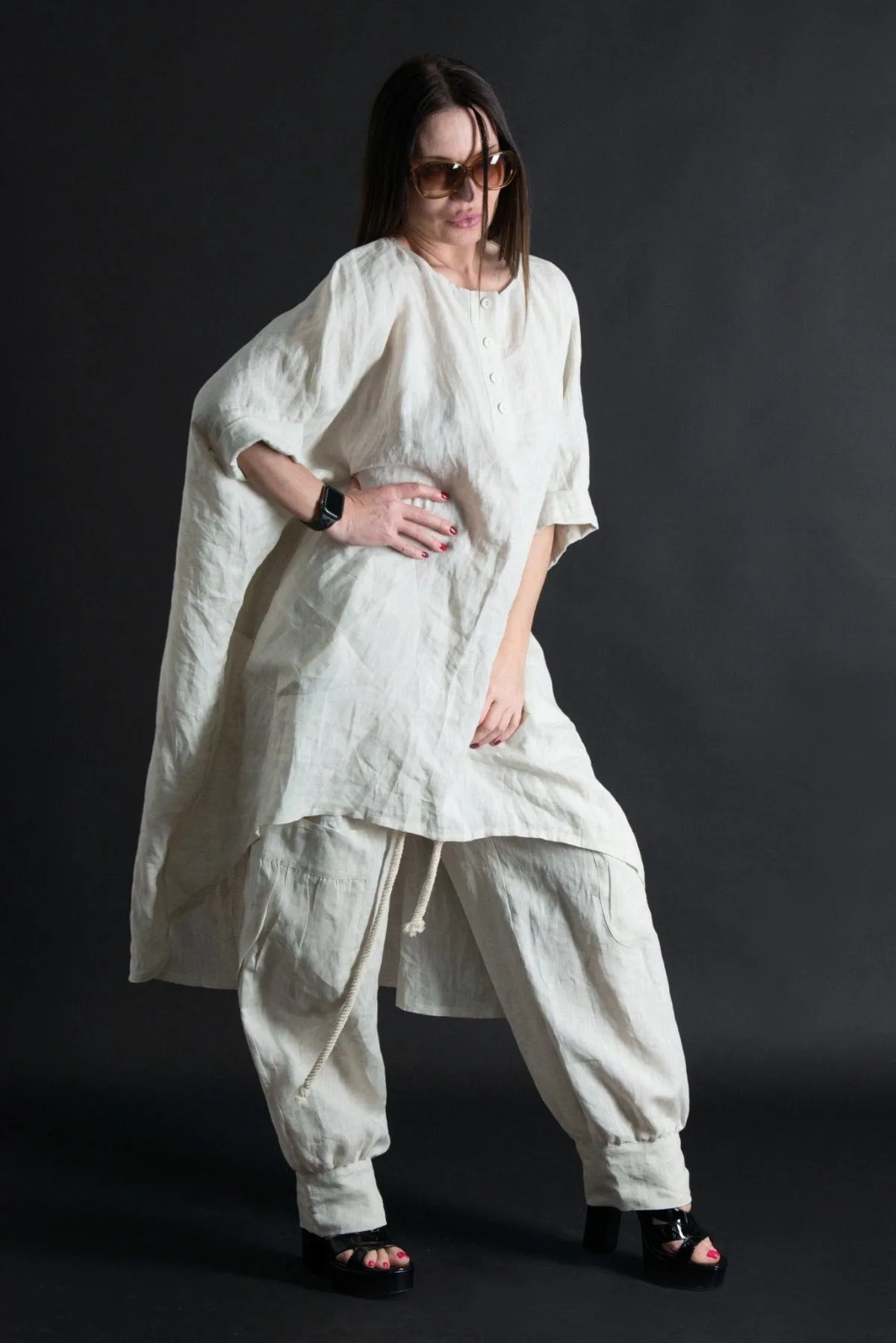 ALISON Two Pieces Wide Linen Set
