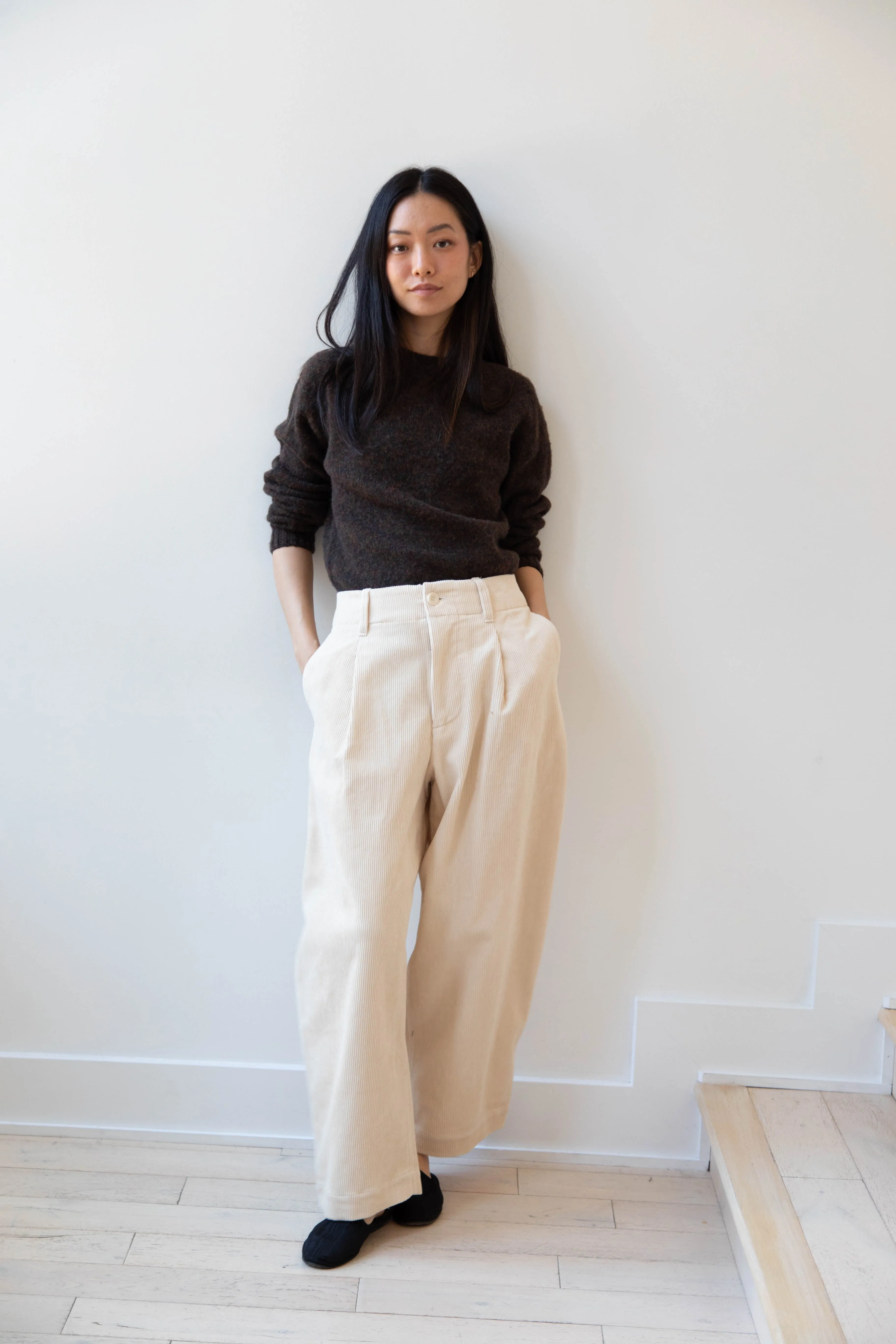Aseedonclöud | HW Wide Corduroy Trousers in Off White