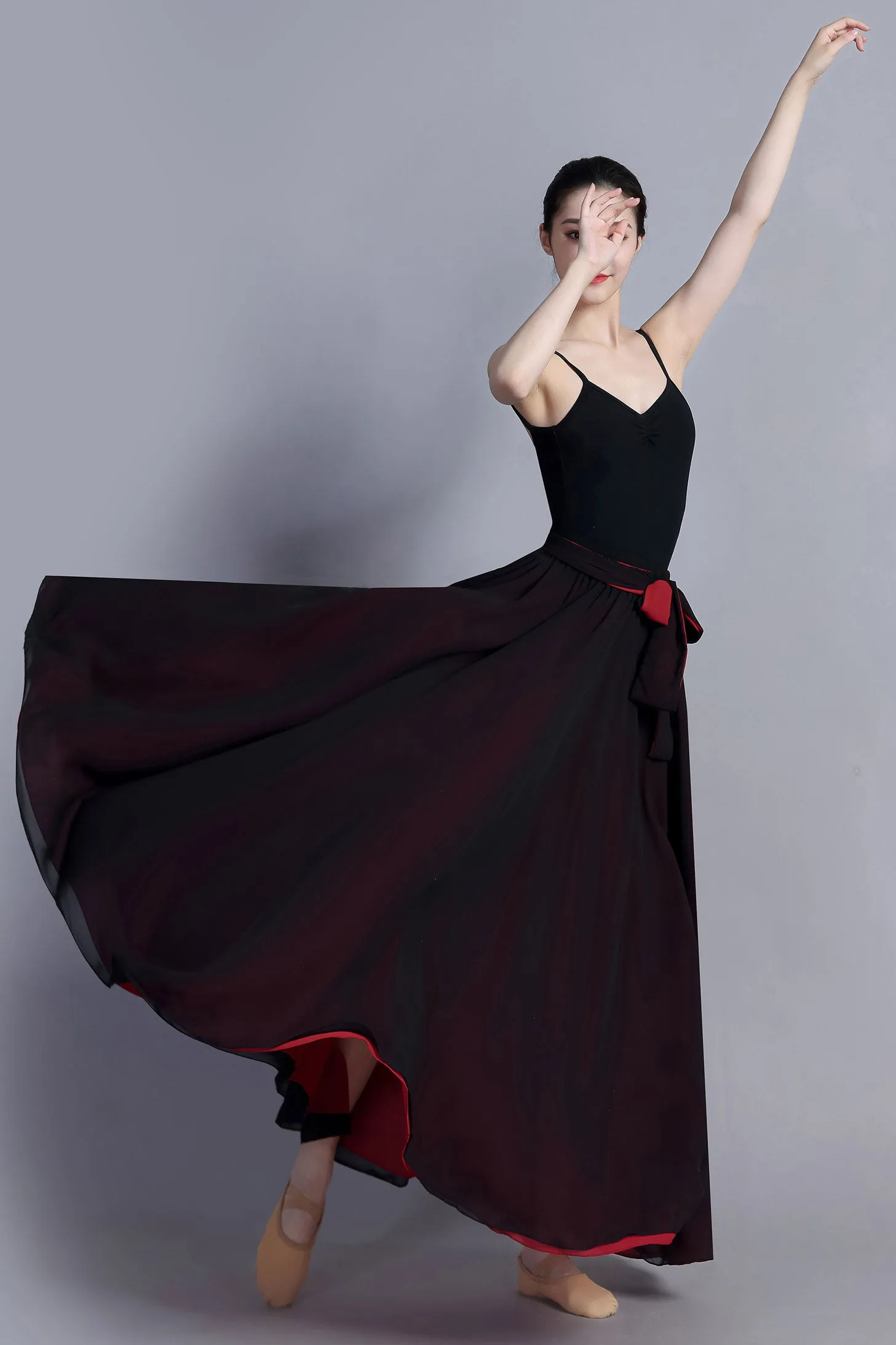 Black Long dance Chiffon Skirt, Summer Chiffon Pleated maxi Skirt 3390