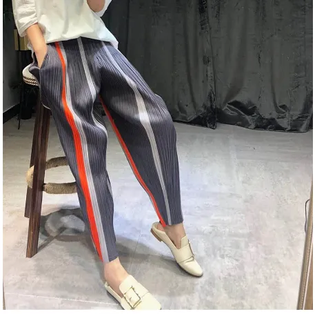 Casual Striped Black Loose Pants
