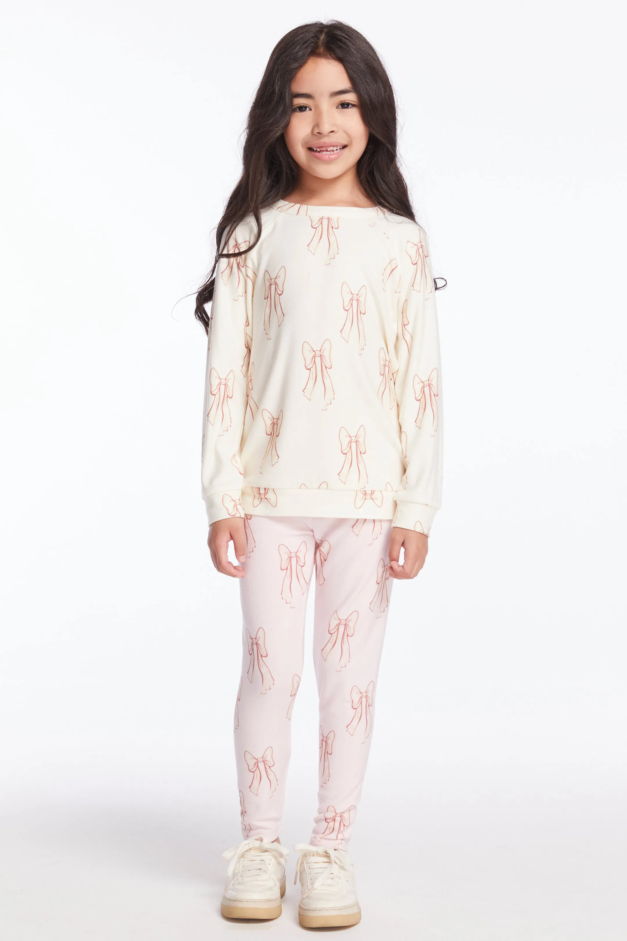 Chaser Allover Bows Girls Raglan Pullover