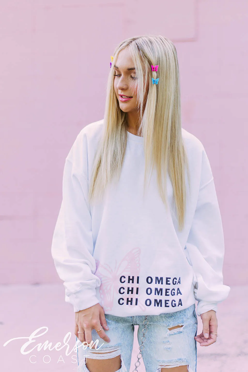 Chi O Pink Butterfly Sweatshirt