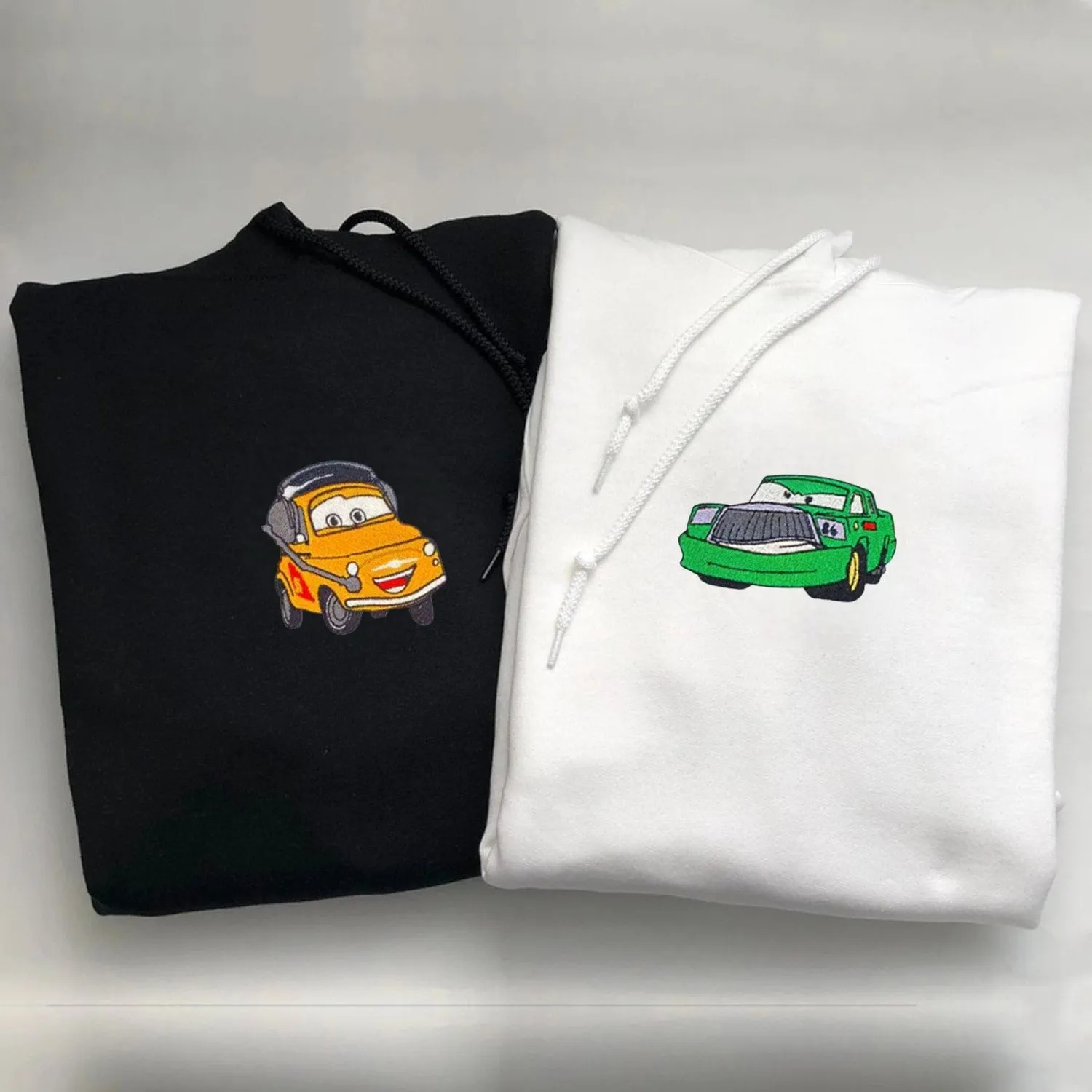 Custom Embroidered Cartoon Car Couple Sweatshirts - Custom Embroidered Matching Couple Hoodies