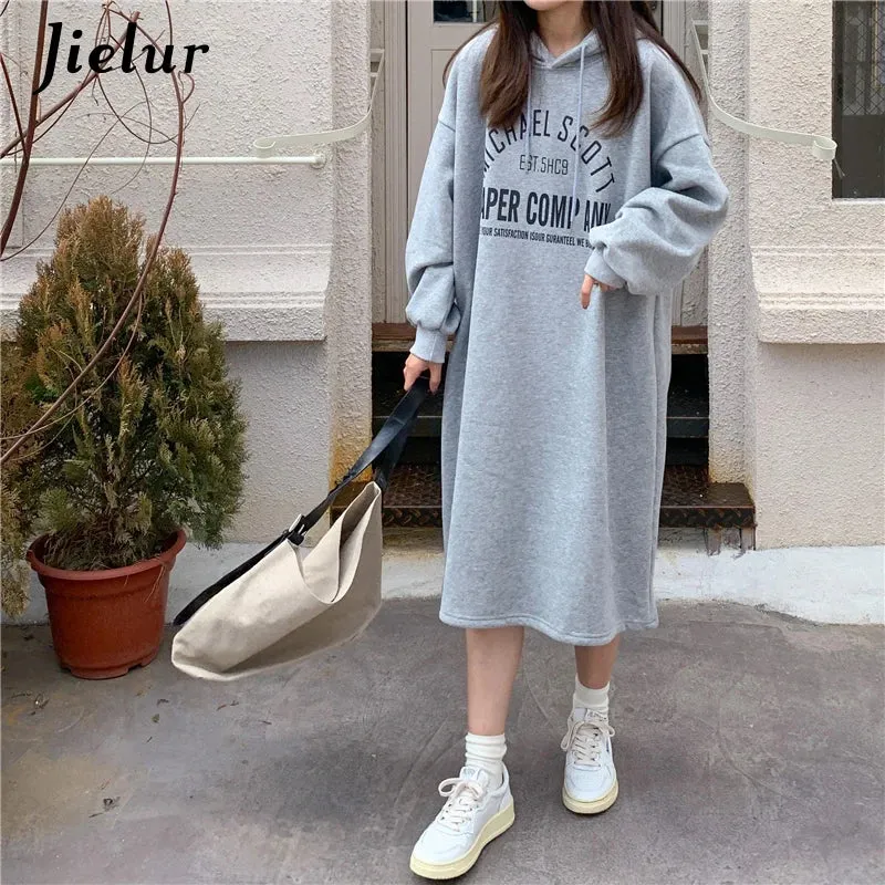 Metaversmall Black Long Sleeve Hooded Letter Print Sweatshirts Women Warm Gray Streetwear Hoodies Female Casual Sweatshirt Winter