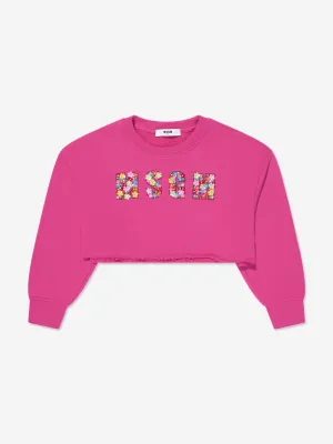 MSGM Girls Cropped Logo Sweatshirt in Pink