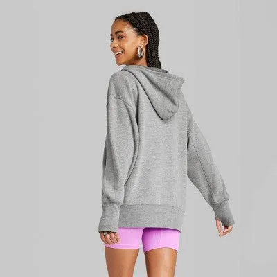 New - Women's Oversized Zip-Up Hoodie - Wild Fable Heather Gray XL