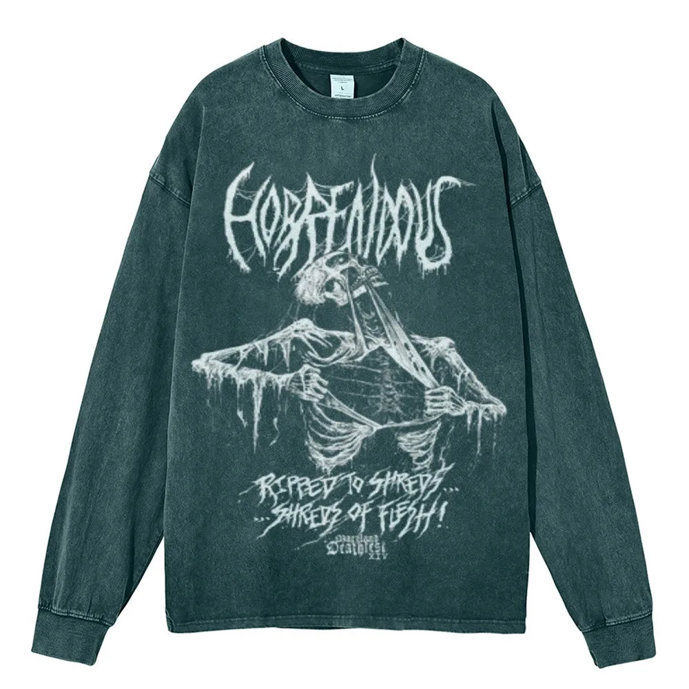 Oversized Vintage Washed Gothic Skeleton Graphic Sweatshirt