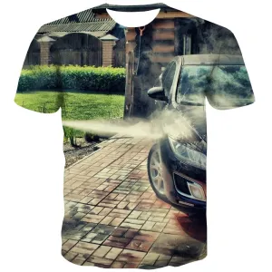 Racing Car T-shirt Men Metal Tshirts Cool City T-shirts Graphic Gray T-shirts 3d Retro Tshirts Casual