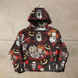Retro statement tapestry loose hoodie