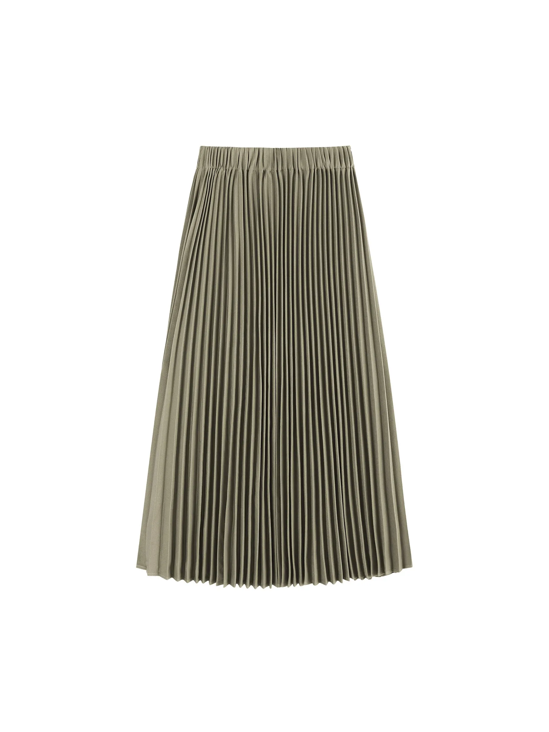 Sheer Panel Pleated Midi Skirt