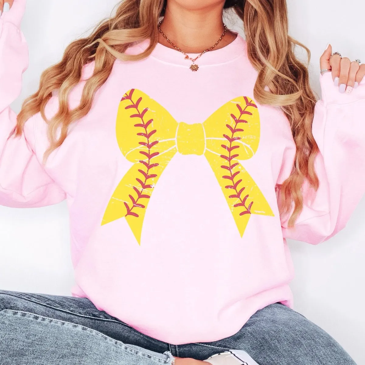 Softball Large Bow Wholesale Sweatshirt - Trending Item