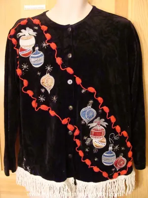 Tacky Christmas Sweatshirt Ornaments Pom Pom Trim