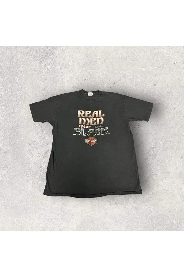 Vintage 1990 Harley-Davidson Real Men Wear Black Tee- XXL