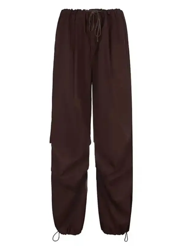 Women’s Woven Pants Loose Retro Drawstring Casual Overalls