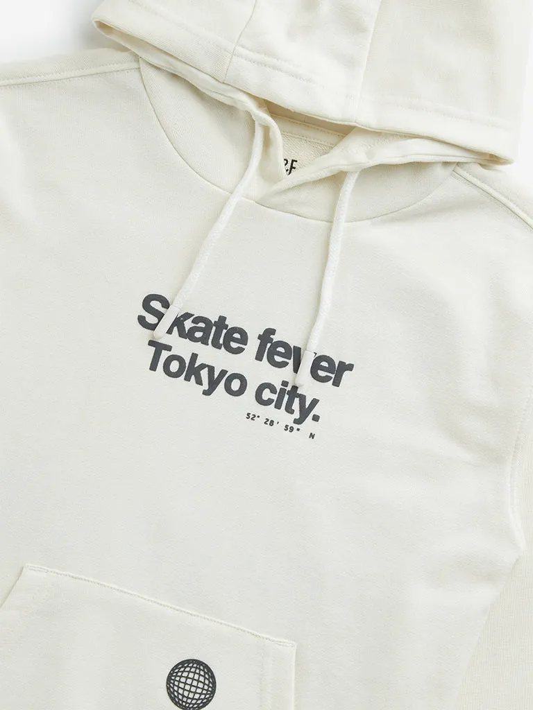 Y&F Kids Off-White Text Printed Sweatshirt